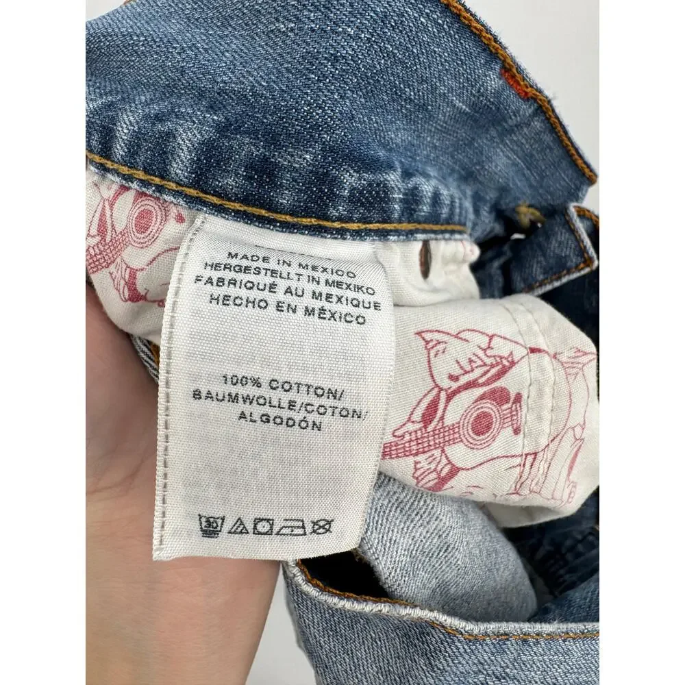 True Religion Jeans Mens 40 Distressed Ripped Fade Straight Leg Blue Denim Pants